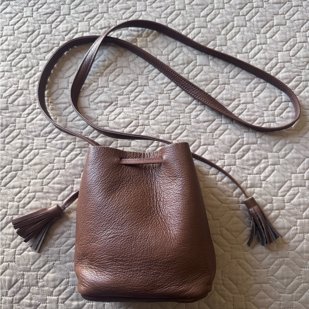 Shaffer Greta Mini Crossbody  Brown Leather Bucket Bag - Picture 2 of 6
